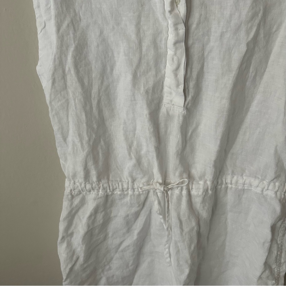 JAMES PERSE 100% Linen Drawstring Dress White Drop Waist Tie Waist Button Front - Picture 5 of 10